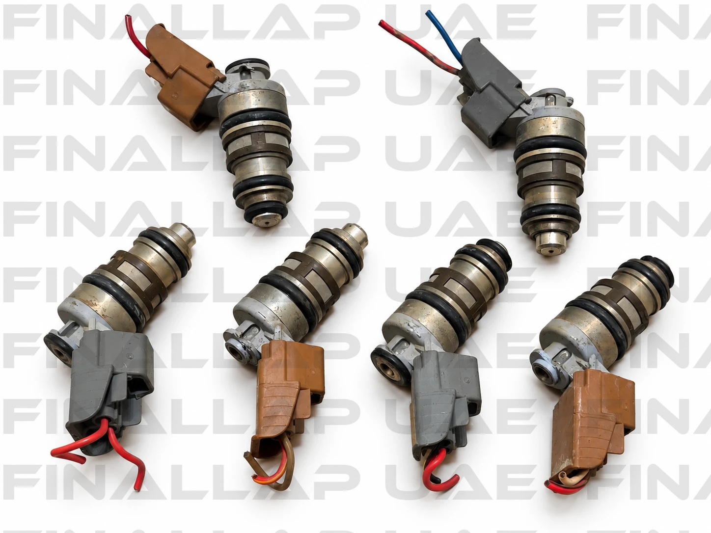 Used Automotive Fuel Injectors Flat Lay